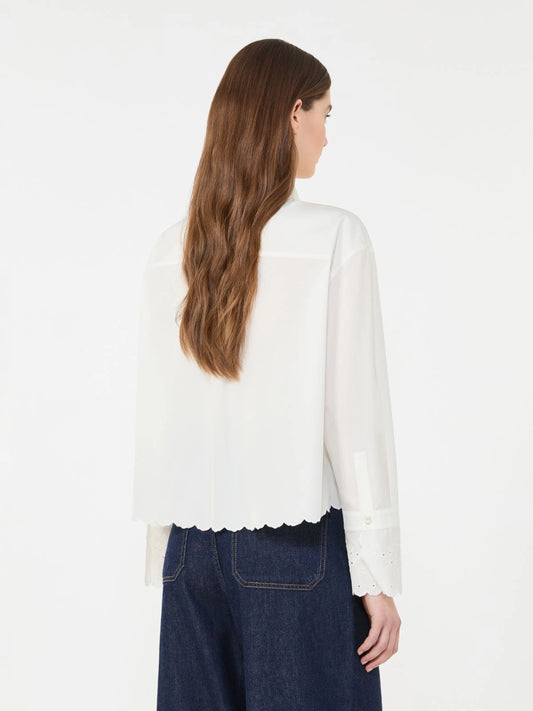 Max Mara Weekend Ivory Classic Cotton Shirt with Embroidered Hem