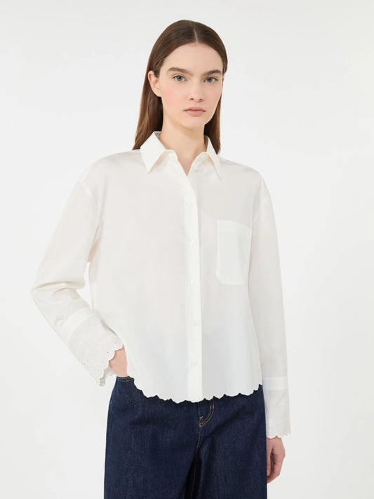 Max Mara Weekend Ivory Classic Cotton Shirt with Embroidered Hem