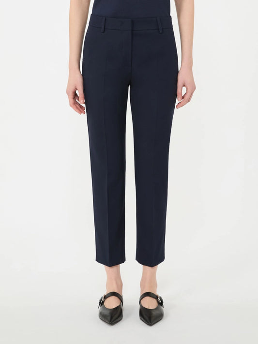 Max Mara Weekend Navy Stretch Cotton Straight Leg Ankle Length Trousers