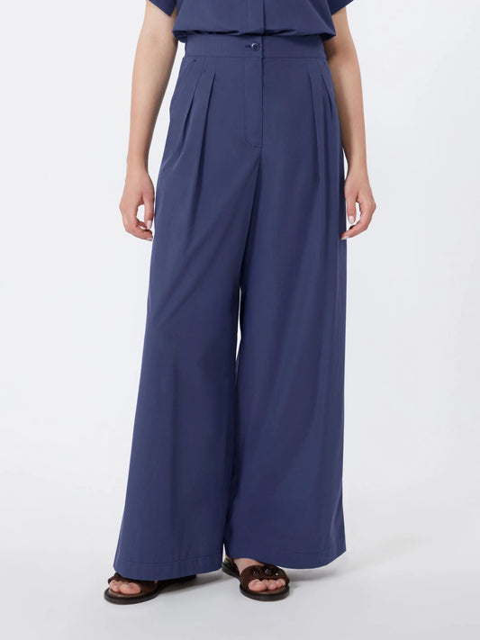 Max Mara Weekend Navy Wide-Leg Cotton Poplin Trousers