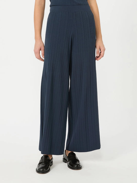 Max Mara Navy Plissé-Pleated Viscose Yarn Trousers