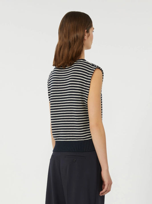 Max Mara Weekend Navy Stripe Sleeveless Cotton Blend Knit Top