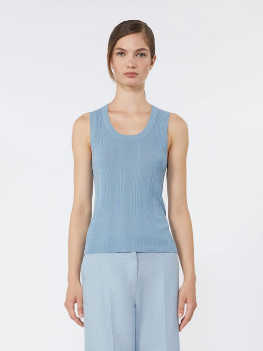 Max Mara Weekend Light Blue Viscose Yarn Sleeveless Jumper