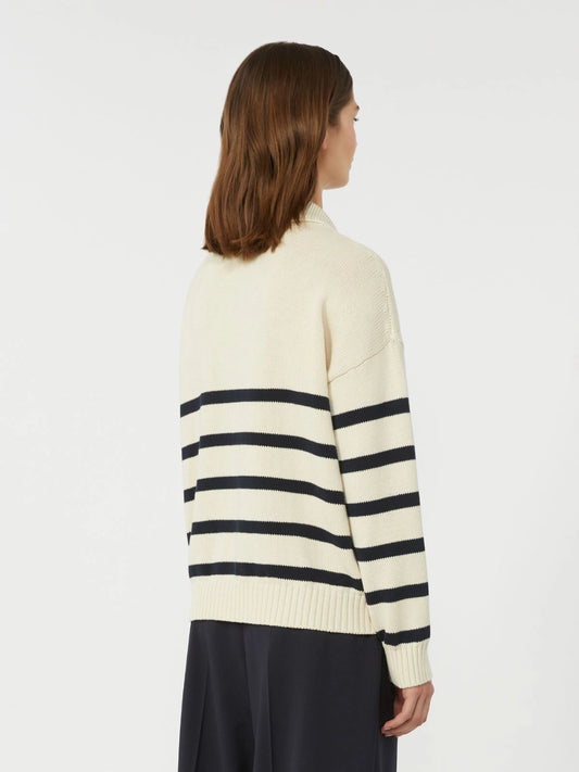 Max Mara Weekend Cream and Navy Cotton Polo Sweater