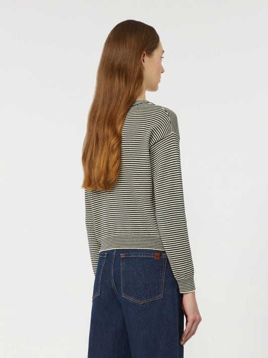 Max Mara Weekend Navy Stripe Cotton Crew Neck Sweater