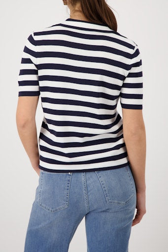 Monari Marine Blue Polo Top with Stripes