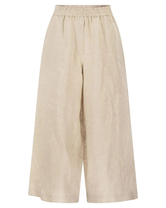 Max Mara Weekend Ecru Wide Leg Linen Trousers