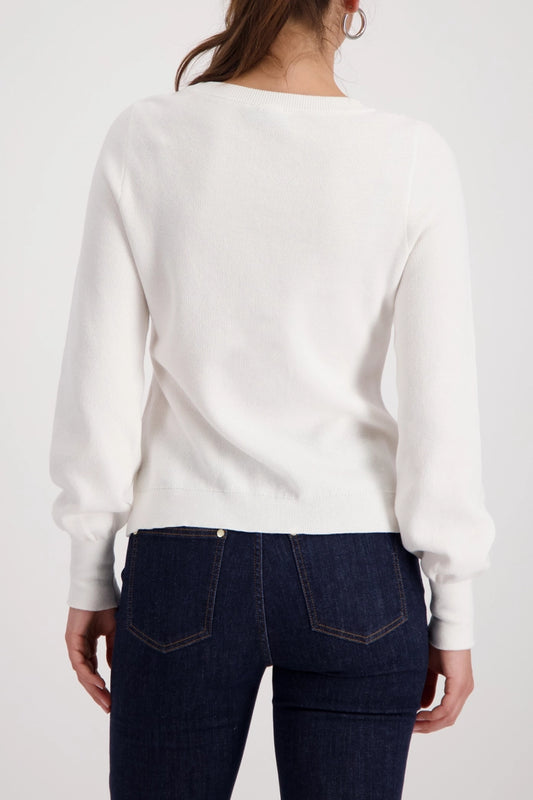 Monari Off-White Knitted Cotton Sweater with Flounces