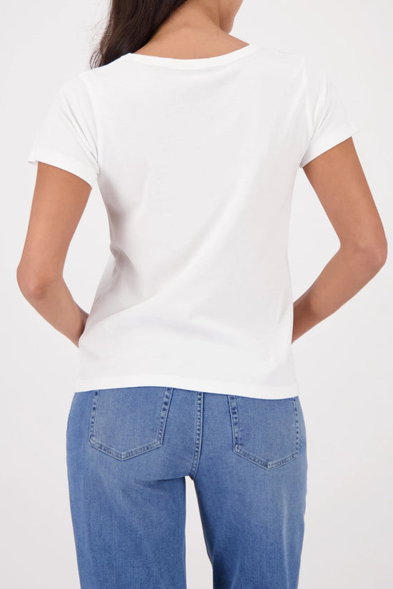 Monari Off-White Crew Neck T-Shirt with Penguin Print