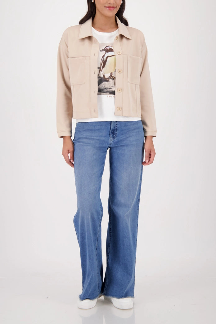 Monari Off-White Crew Neck T-Shirt with Penguin Print