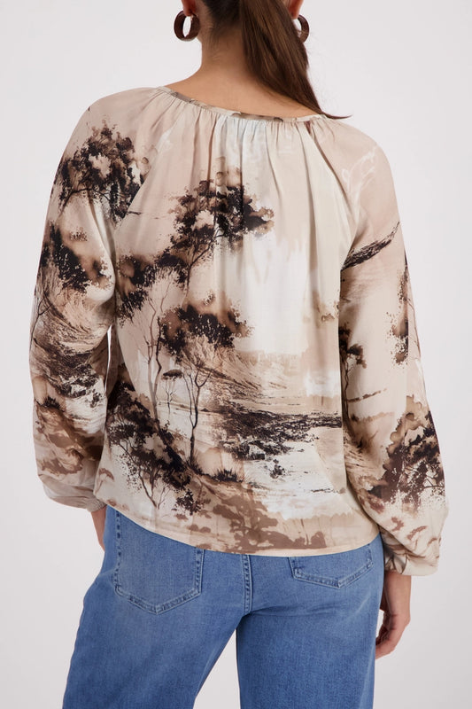 Monari Sand Long Sleeve Blouse with Savannah Print 