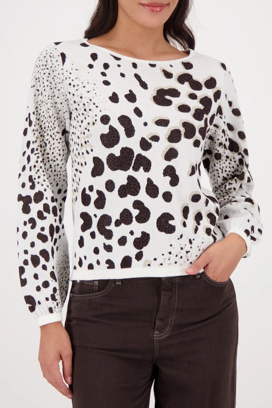 Monari Chocolate Leopard Print Jacquard Sweater