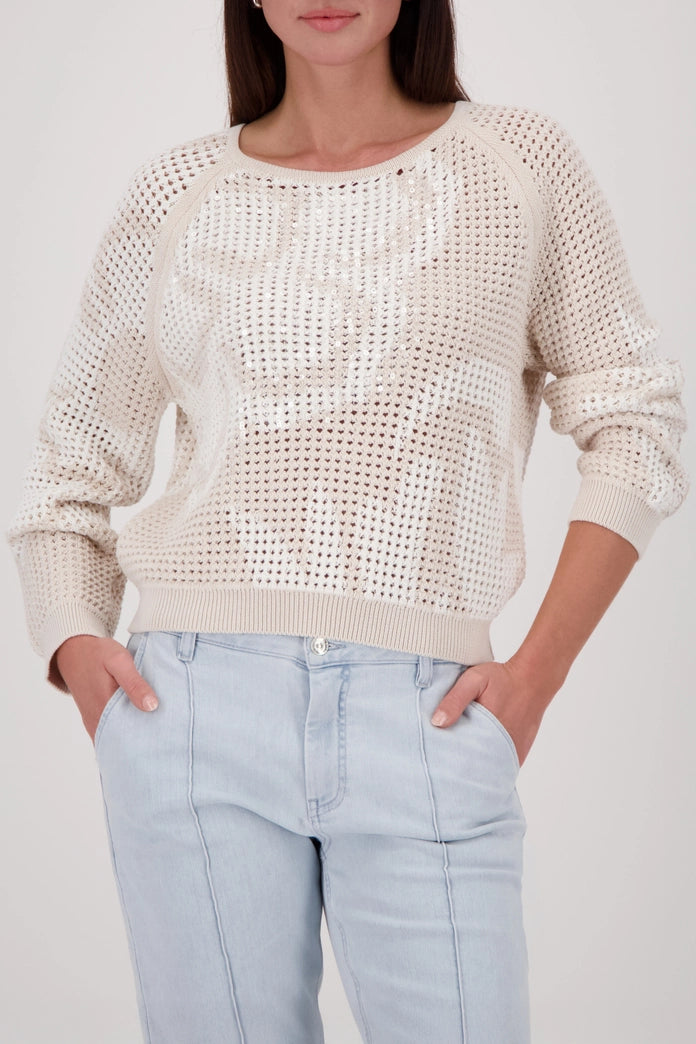 Crochet Beige jumper with floral pattern