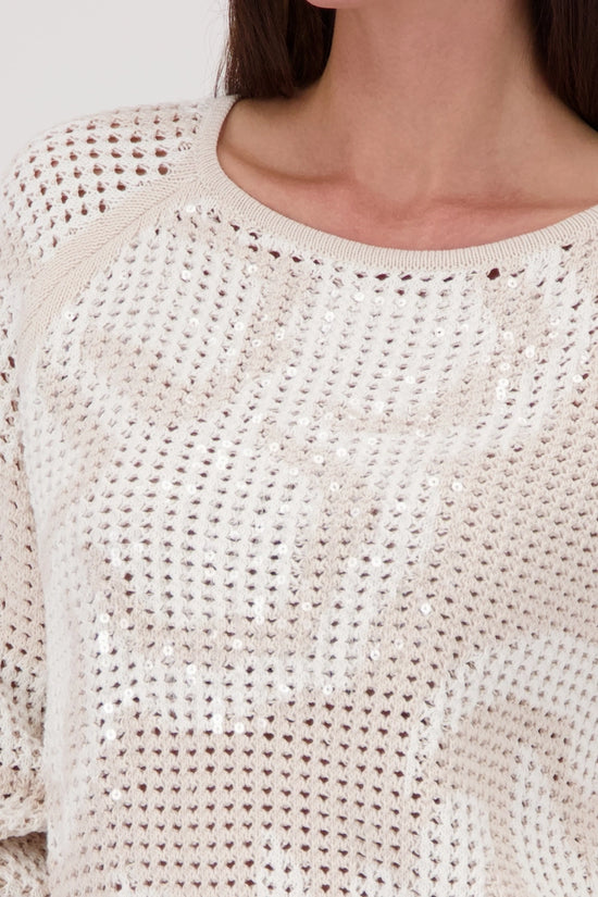 Crochet Beige jumper with floral pattern