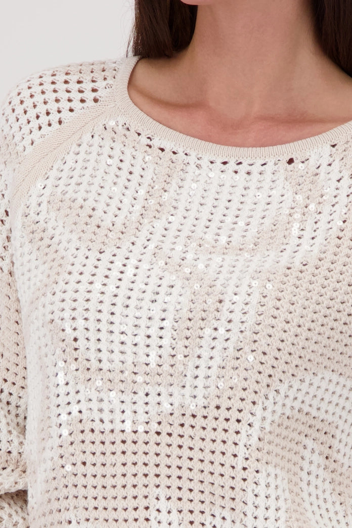 Crochet Beige jumper with floral pattern