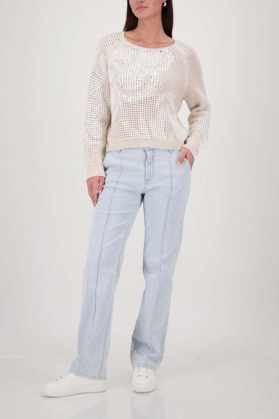 Crochet Beige jumper with floral pattern
