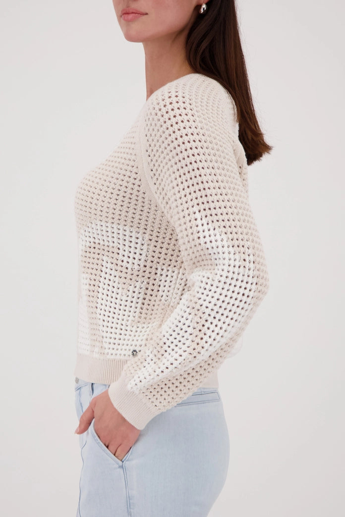 Crochet Beige jumper with floral pattern