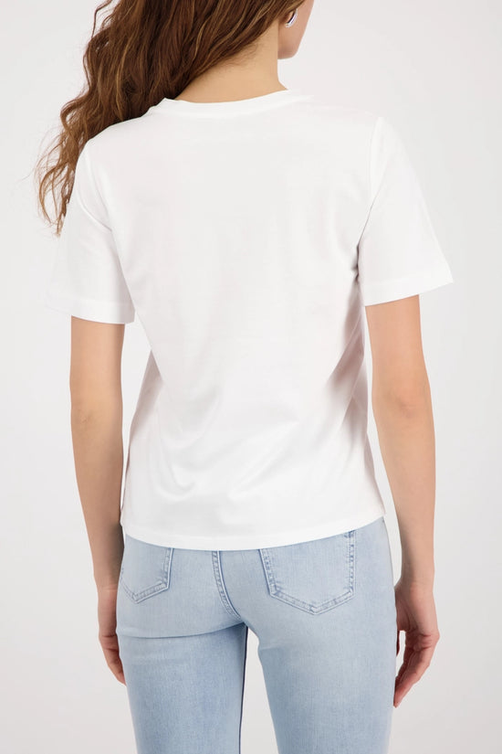 Monari Off-White Crew Neck Short Sleeve T-Shirt with 3-D Flowers