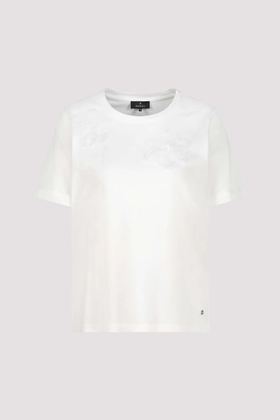 Monari Off-White Crew Neck Short Sleeve T-Shirt with 3-D Flowers
