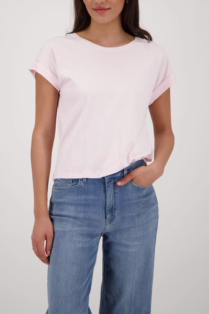 Monari Rose Basic Cotton T-Shirt with Dropped Short Sleeves with Cuffs