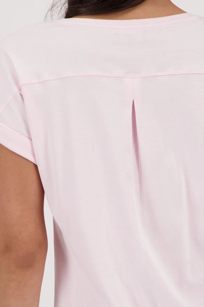 Monari Rose Basic Cotton T-Shirt with Dropped Short Sleeves with Cuffs