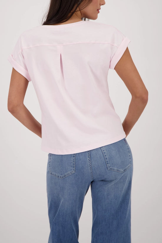 Monari Rose Basic Cotton T-Shirt with Dropped Short Sleeves with Cuffs