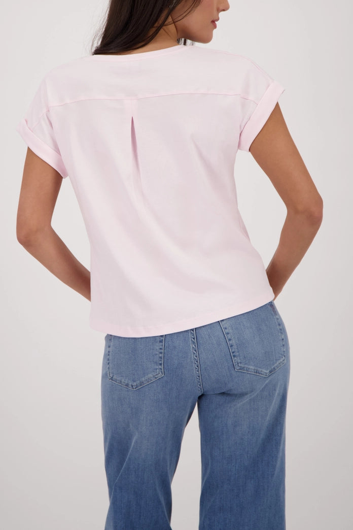 Monari Rose Basic Cotton T-Shirt with Dropped Short Sleeves with Cuffs