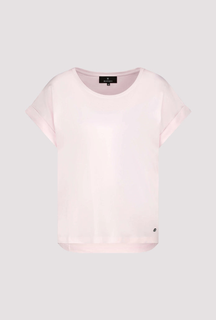 Monari Rose Basic Cotton T-Shirt with Dropped Short Sleeves with Cuffs
