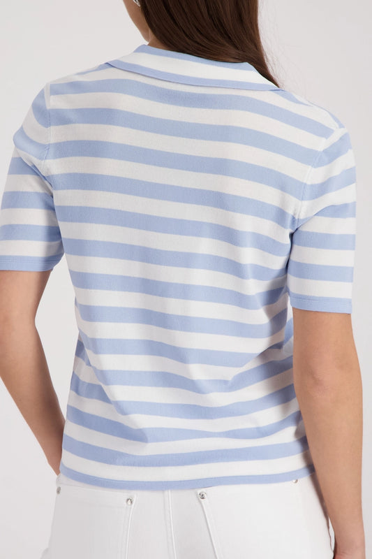 Monari Sea Blue Polo Top with Stripes