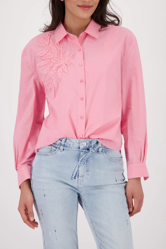 Monari Pink Long Sleeve Blouse with Appliquéd Flowers