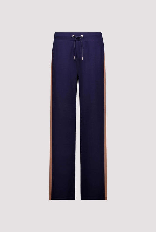 Monari Dark Blue Straight Leg Trousers with Stripes