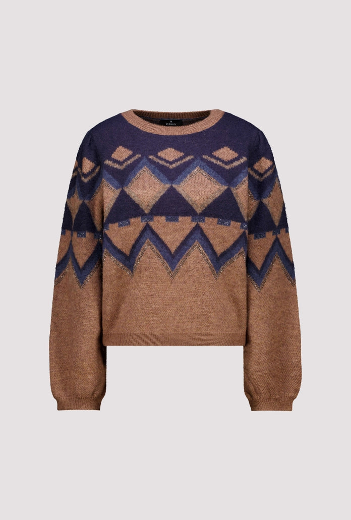 Monari Brown/Navy Knitted Sweater with Jacquard Pattern