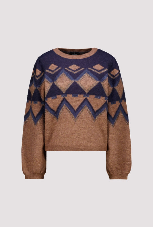 Monari Brown/Navy Knitted Sweater with Jacquard Pattern