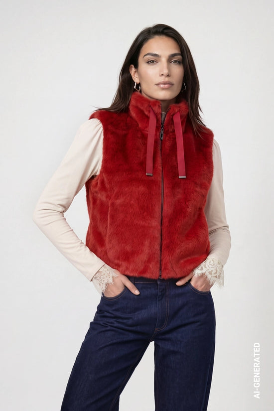 Monari Red Faux Fur Gilet