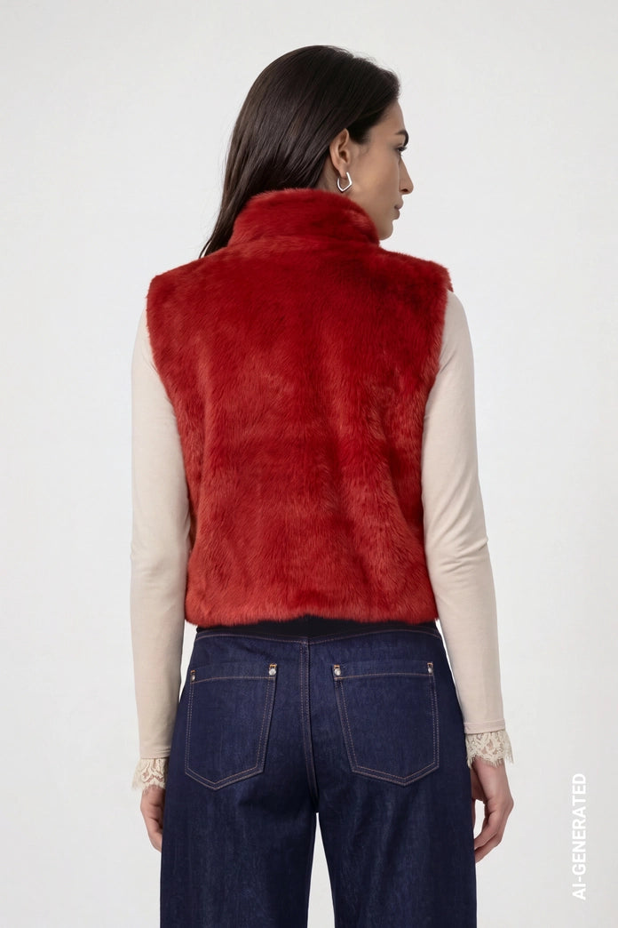 Monari Red Faux Fur Gilet