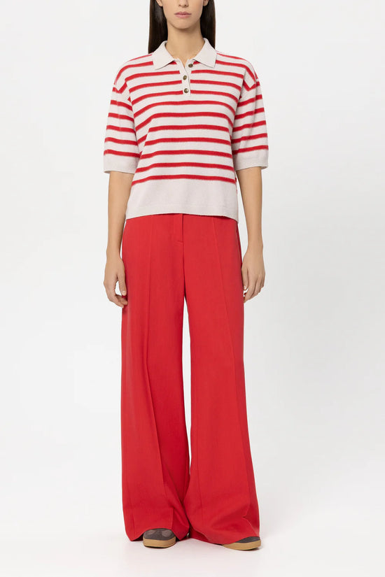 Luisa Cerano Red Striped Cashmere Blend Polo