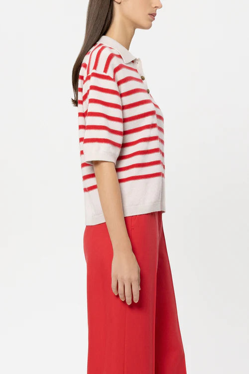 Luisa Cerano Red Striped Cashmere Blend Polo