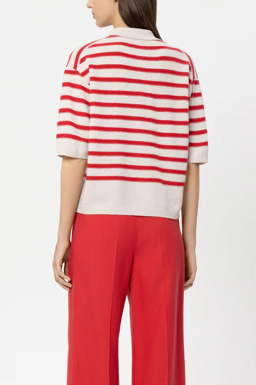 Luisa Cerano Red Striped Cashmere Blend Polo