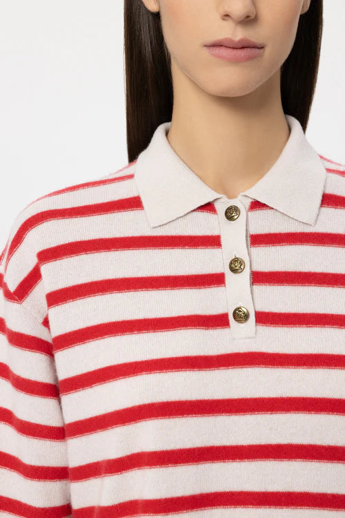 Luisa Cerano Red Striped Cashmere Blend Polo