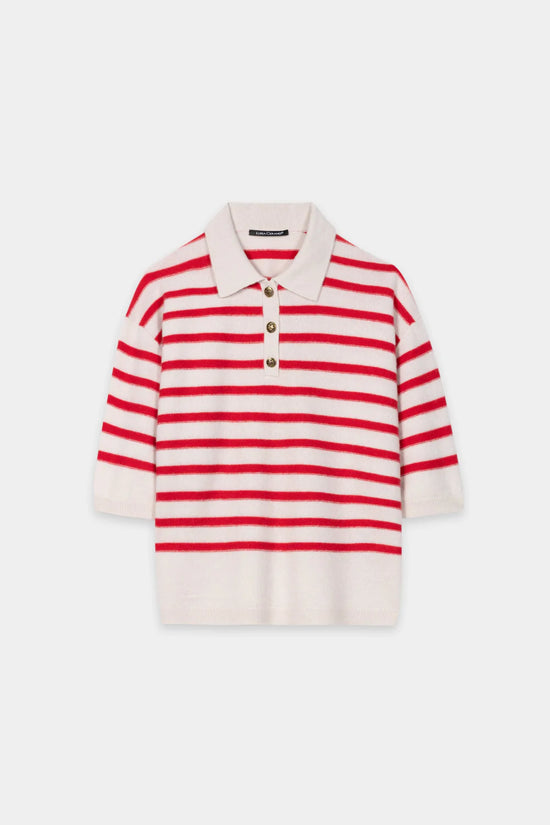 Luisa Cerano Red Striped Cashmere Blend Polo
