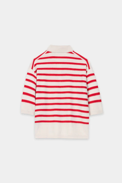 Luisa Cerano Red Striped Cashmere Blend Polo