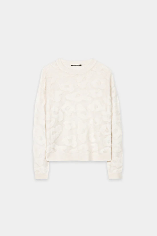 Luisa Cerano Cream Round-Neck Sweater with Leopard Pattern