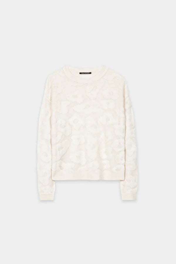 Luisa Cerano Cream Round-Neck Sweater with Leopard Pattern