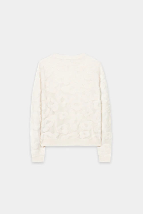 Luisa Cerano Cream Round-Neck Sweater with Leopard Pattern