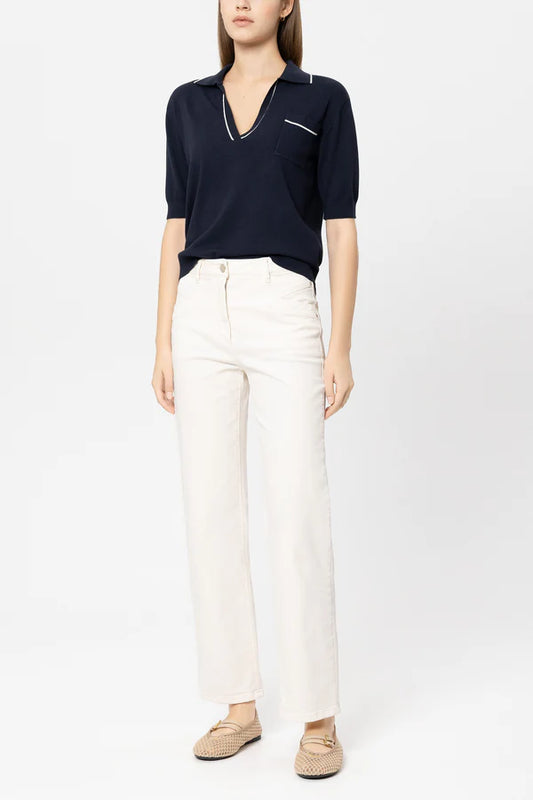 Luisa Cerano Navy Fine Knit Polo Sweater
