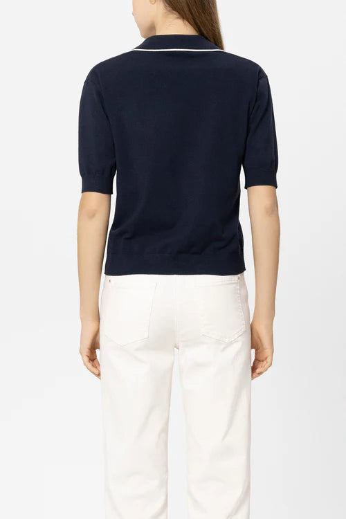 Luisa Cerano Navy Fine Knit Polo Sweater