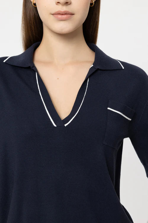 Luisa Cerano Navy Fine Knit Polo Sweater