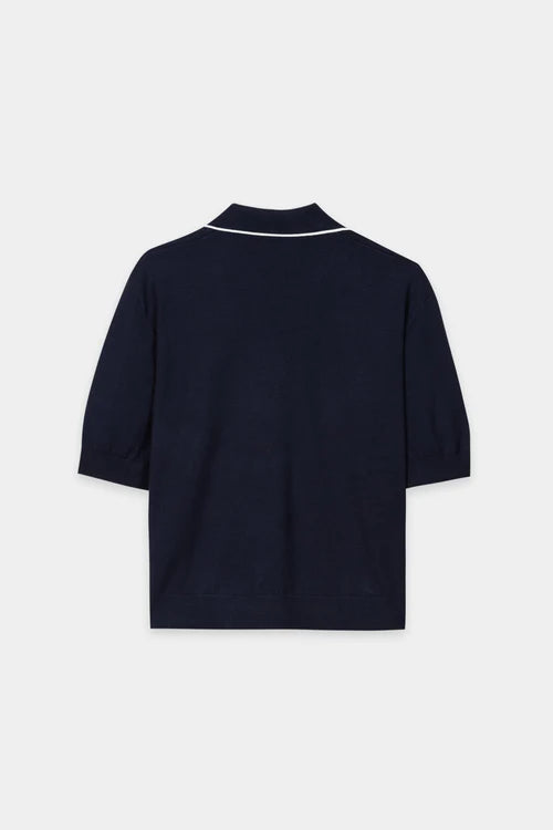 Luisa Cerano Navy Fine Knit Polo Sweater
