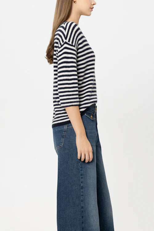 Luisa Cerano Navy Blue Striped Sweater with Sequin Detail