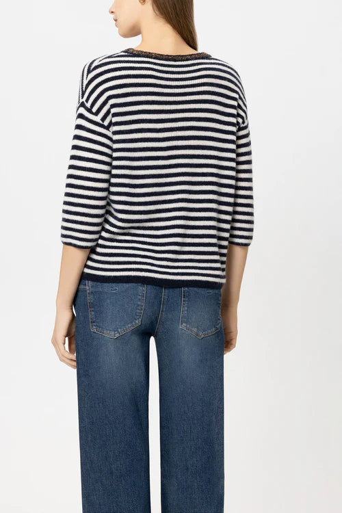 Luisa Cerano Navy Blue Striped Sweater with Sequin Detail